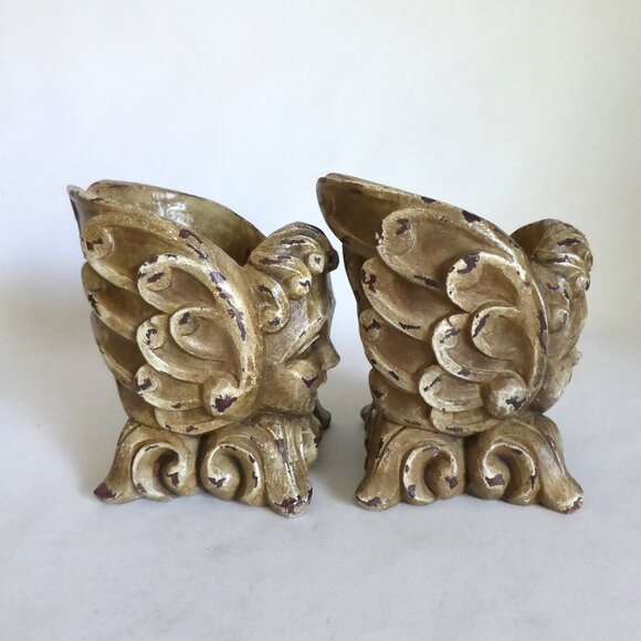 VINTAGE 6” GOTHIC WINGED ANGEL PUTTI CUPID GARGOYLE CANDLE HOLDER SET - Picture 8 of 8